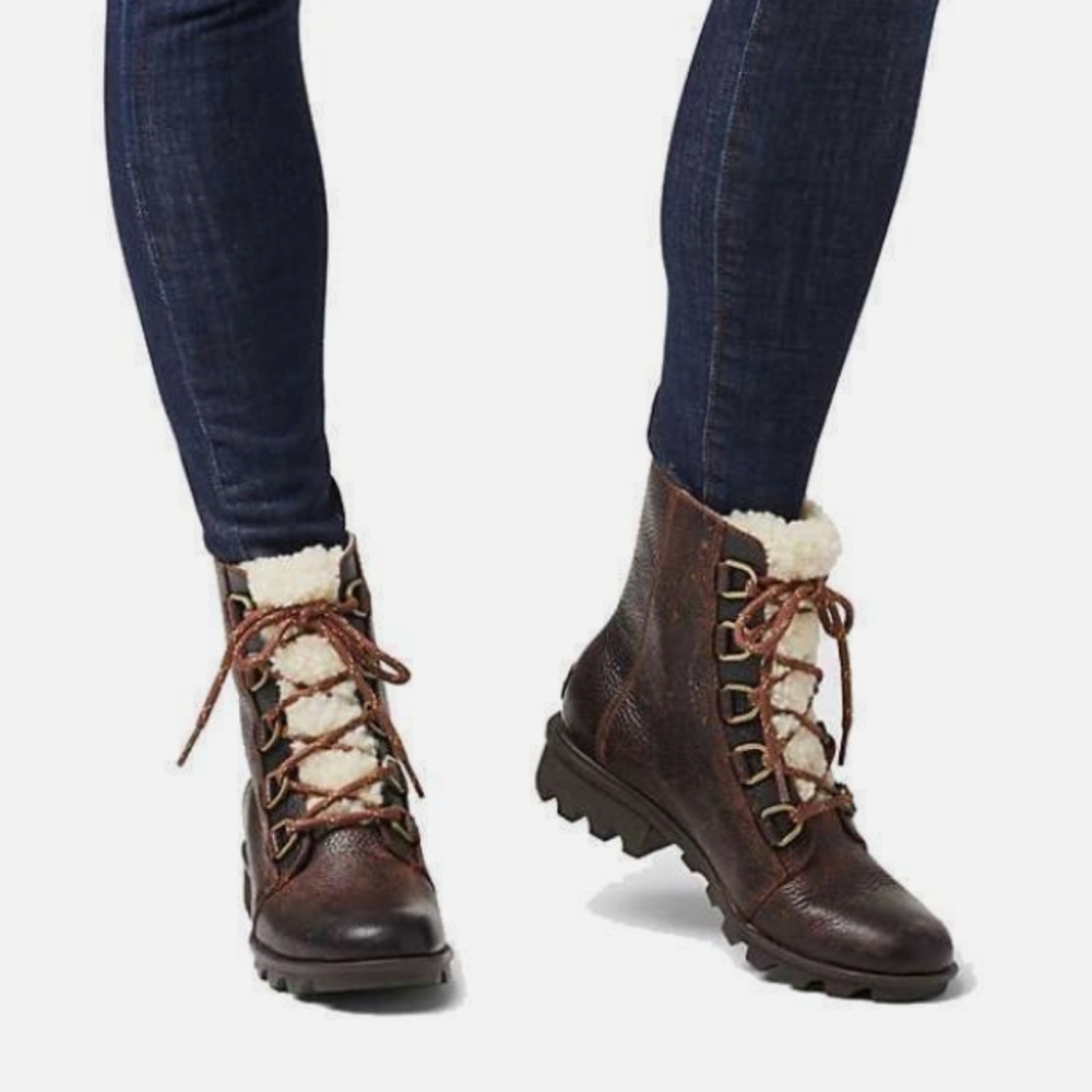 Sorel Womens Phoenix Burro Brown Leather Lace-Up Ankle Snow Boots  7.5